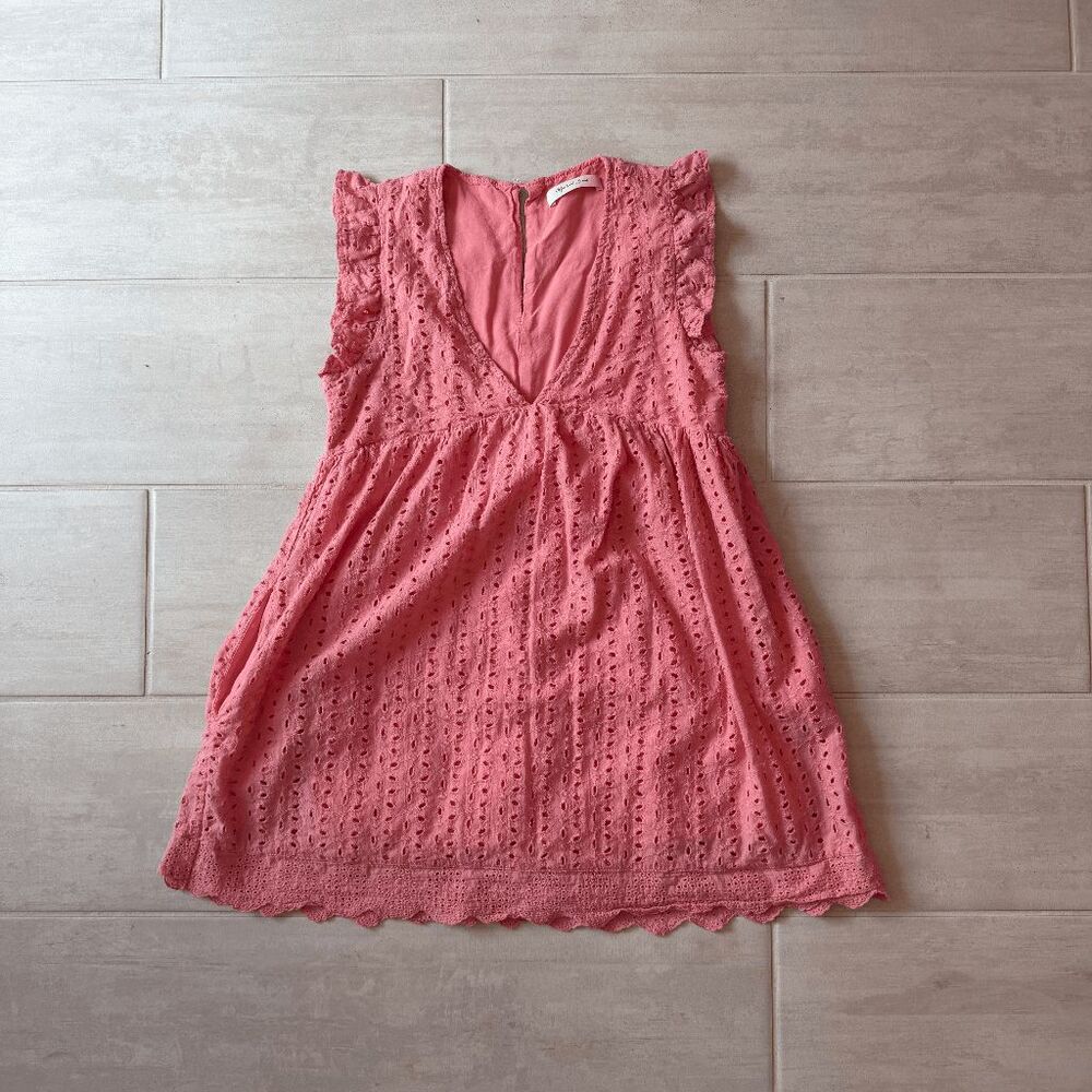 Mustard Seed Romper You Found My Heart Eyelet Lace Pink Ruffles Pockets V Neck S